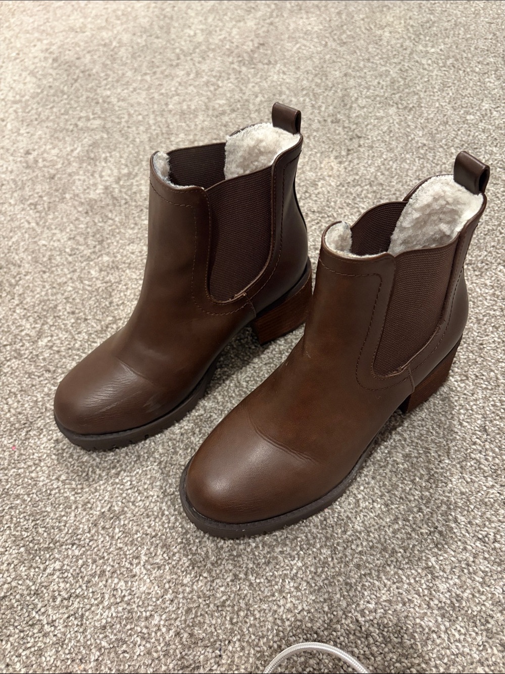 Women's Brown Chelsea Ankle Boots with Shearling Lining